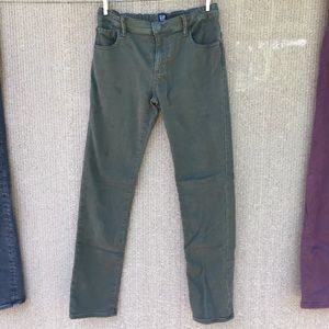 Boy’s Gap olive green regular stretch slim jeans.